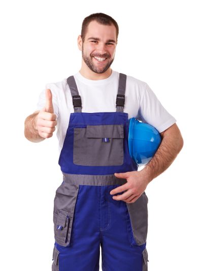 Manual worker makes a gesture thumb up